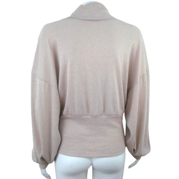Free People Glam Pink Beige Metallic Turtleneck Top - Picture 3 of 6